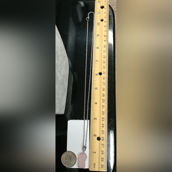 Rose Quartz Necklace Natural Gemstone Crystal Pendant Stainless-Steel Chain 20" - Picture 16 of 17